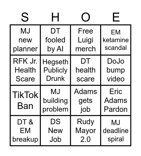 SAYS WHO SHOE Bingo Card