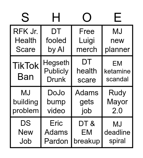 SAYS WHO SHOE Bingo Card