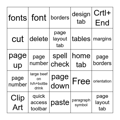 Microsoft Word  Bingo Card