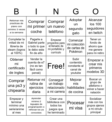 Metas del 2025 Bingo Card