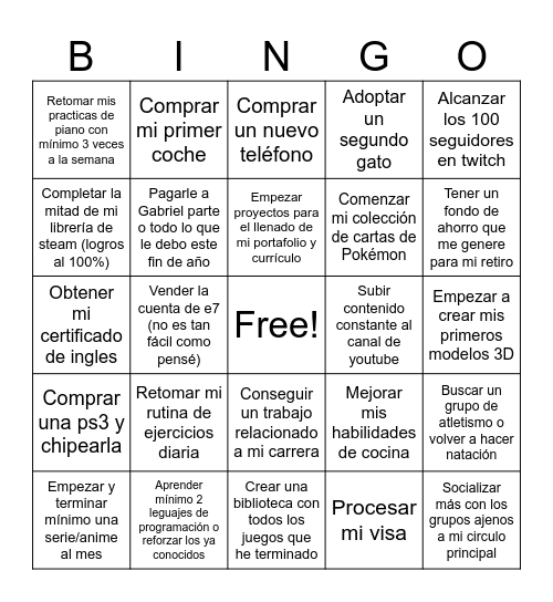 Metas del 2025 Bingo Card