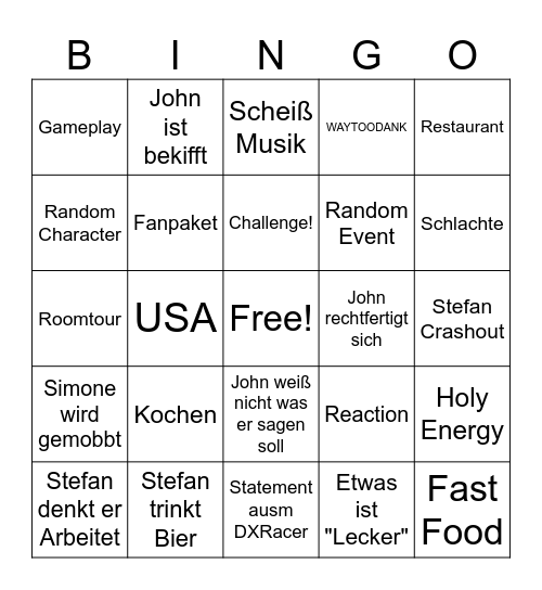 Stefan und John Bingo Card