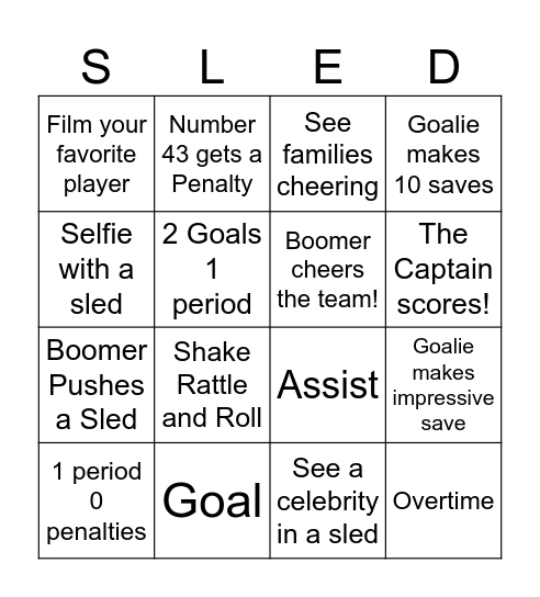 Cammer Cup Bingo Card
