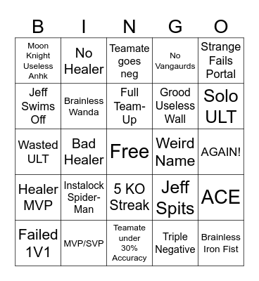 Marvel Rivals Bingo Card