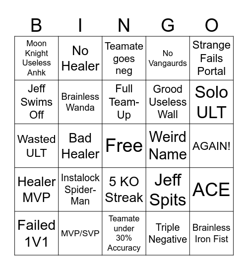 Marvel Rivals Bingo Card