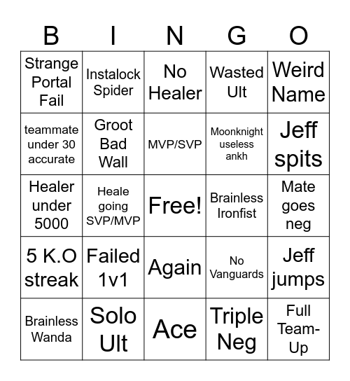Rivals Bingo Card