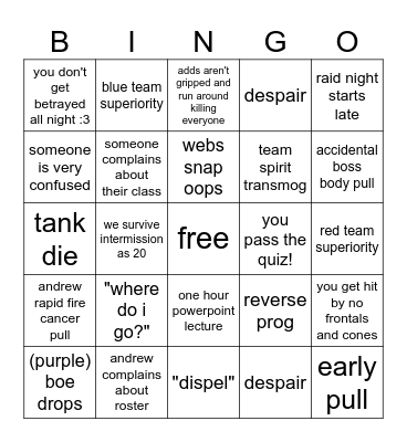 1/19/2025 raid night bingo Card