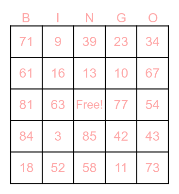 Kitty Party Bingo Card