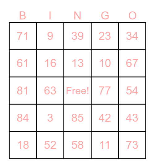 Kitty Party Bingo Card