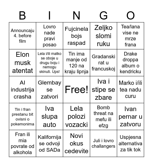 Mia i Fran bingo 2025. Bingo Card