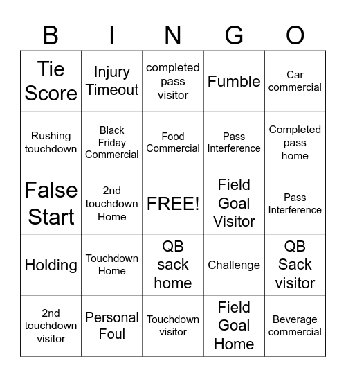FOOTBALL Bingo Card