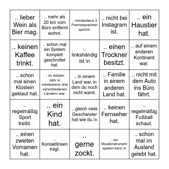 Finde eine Person, die ... Bingo Card
