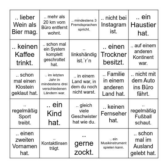 Finde eine Person, die ... Bingo Card