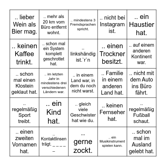Finde eine Person, die ... Bingo Card