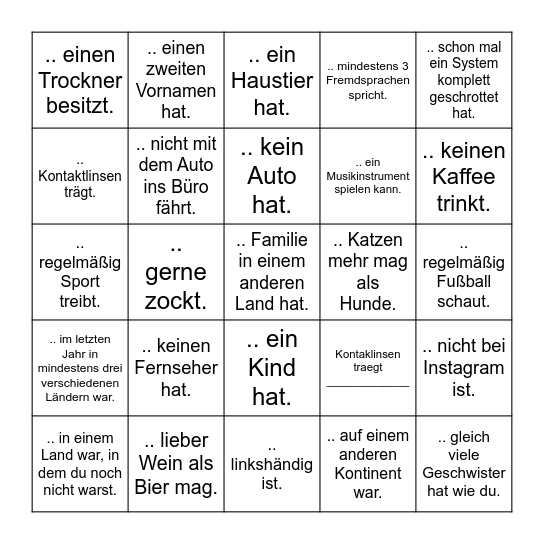 Finde eine Person, die ... Bingo Card