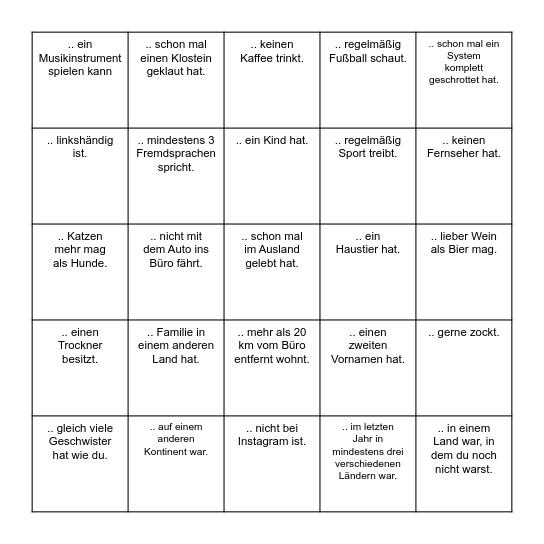 Finde eine Person, die ... Bingo Card