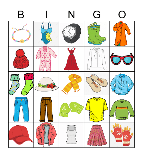Les vêtements Bingo Card