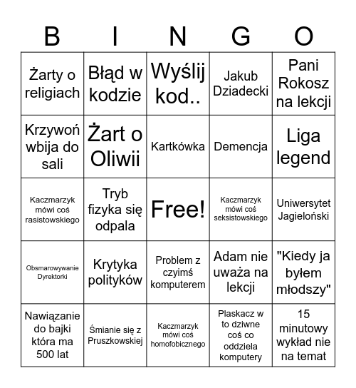 Kaczmarzyk bingo Card