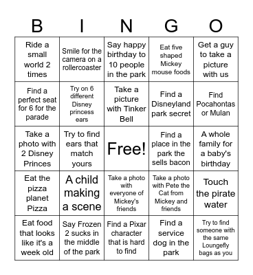 Disneyland Bingo Card