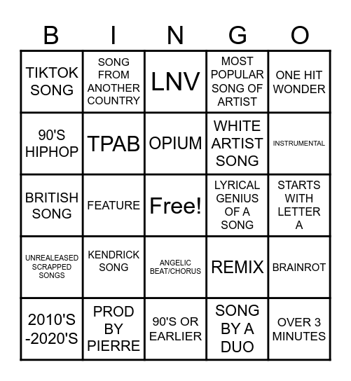 Untitled Bingo Card