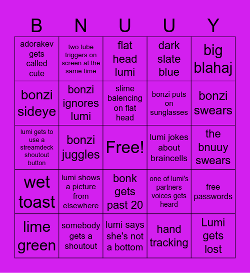 No peeking lumi Bingo Card