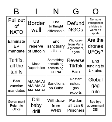Trump 2025 Executive Order Bingo Card