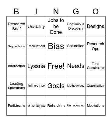 UX Research Bingo Card