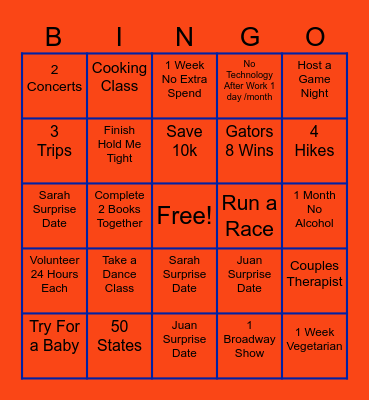 Sarah & Juan's 2025 Bingo Card