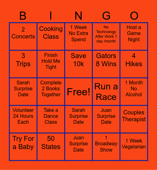 Sarah & Juan's 2025 Bingo Card