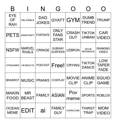 TikTok bingo Card