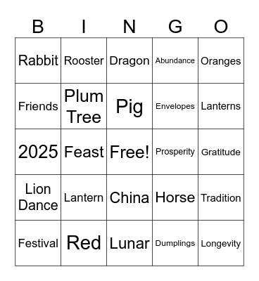 Lunar New Year Bingo Card