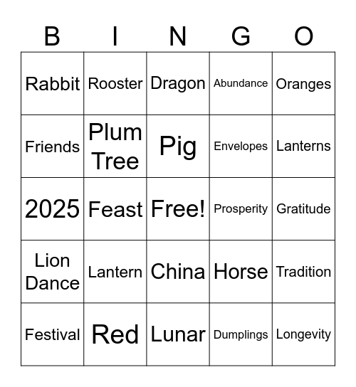 Lunar New Year Bingo Card