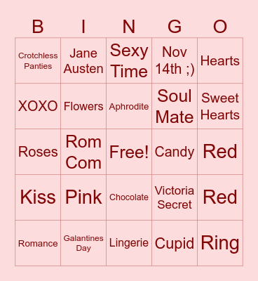 Valentines Day Bingo Card