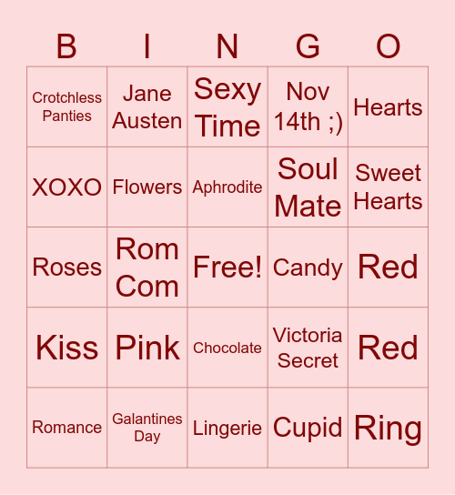Valentines Day Bingo Card