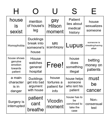 House bingo Card