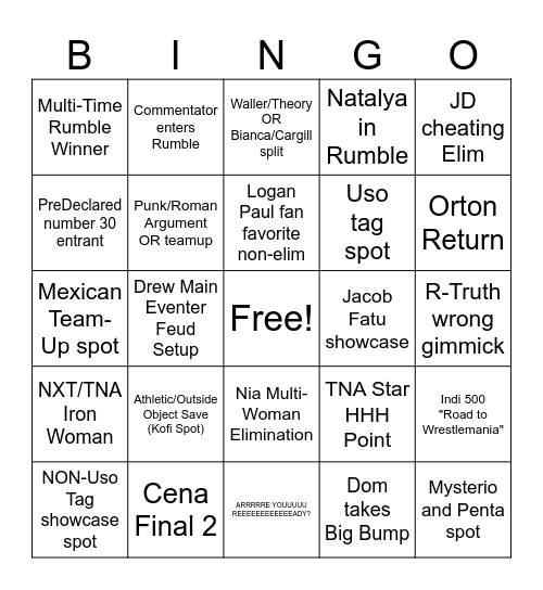 ROYAL RUMBLE 2025 Bingo Card