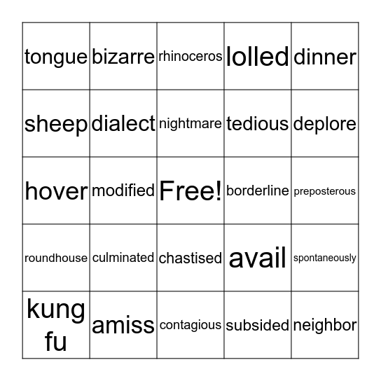 Wild Ride Bingo Card