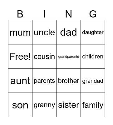 family Bingo Card