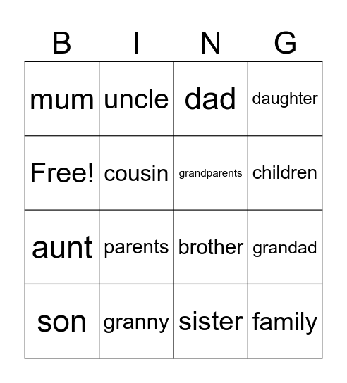 family Bingo Card