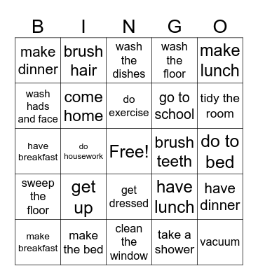 daily life Bingo Card