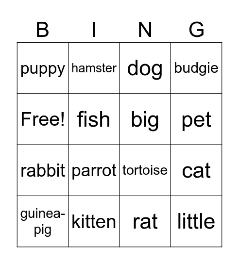 pets Bingo Card