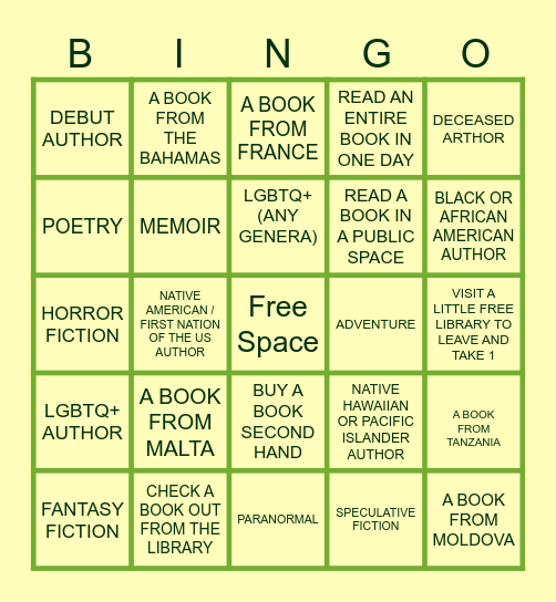 Book Bingo Card