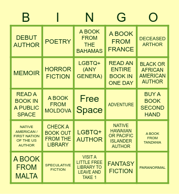 Book Bingo Card