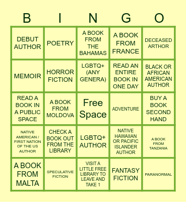 Book Bingo Card