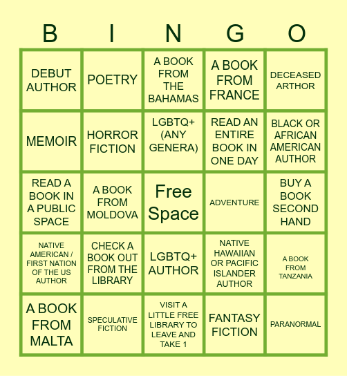 Book Bingo Card