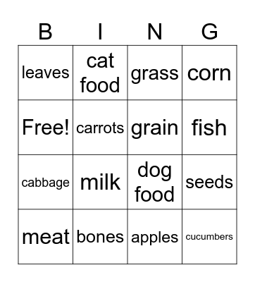 pets food Bingo Card
