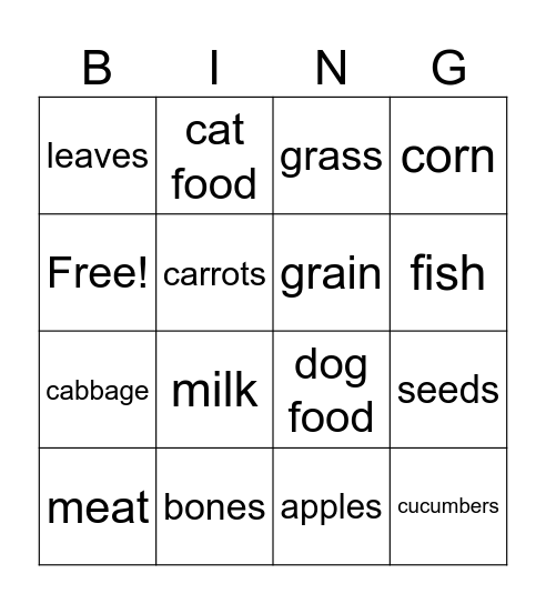 pets food Bingo Card