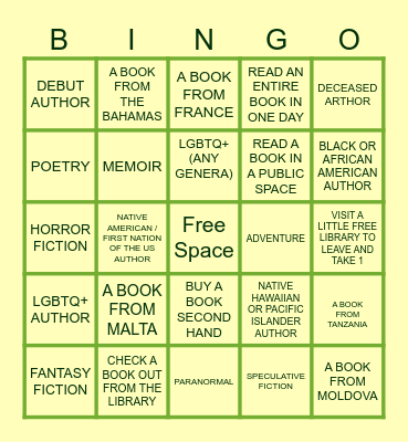 Book Bingo Card