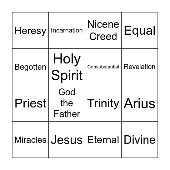 Arius and Jesus Bingo Card