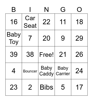 Dorie’s Baby Shower Bingo Card